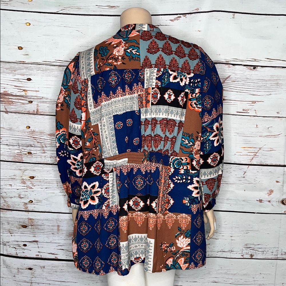 Tolani Collection Size XL Patchwork Print Henley Tunic Blouse Top - Picture 4 of 6